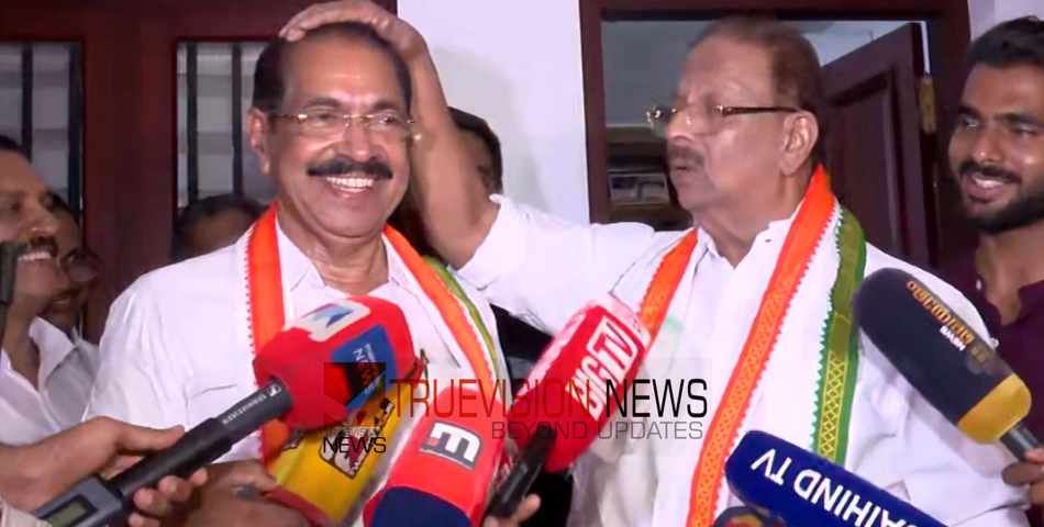 കെ സുധാകരനെ വീട്ടിലെത്തി പ്രചാരണത്തിന് ക്ഷണിച്ച് സണ്ണി ജോസഫ്; തങ്ങള് തമ്മില് ഒരു പിണക്കവുമില്ലെന്ന് സുധാകരൻ