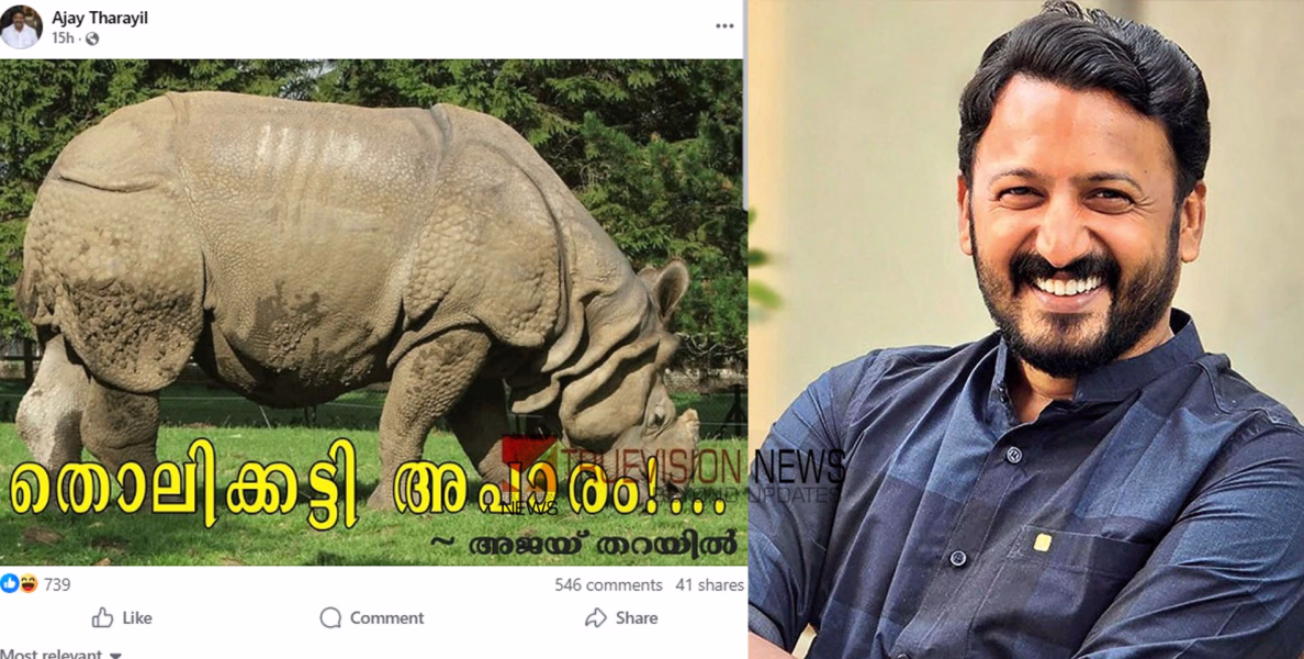 'തൊലിക്കട്ടി അപാരം...'; രാഹുൽ മാങ്കൂട്ടത്തിൽ പുറത്തുവന്നപ്പോൾ കാണ്ടാമൃ​ഗത്തിന്റെ ചിത്രം പങ്കുവെച്ച് അജയ് തറയിൽ 
